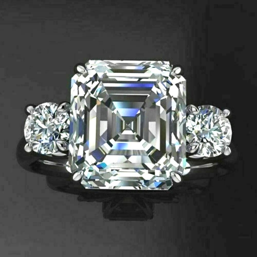 3 Stone 3.00 Ct Radiant Cut Off White Treated Diamond Ring 925 Sterling Silver 3 Stone 3.00 Ct Radiant Cut Off White Treated Diamond Ring 925 Sterling Silver