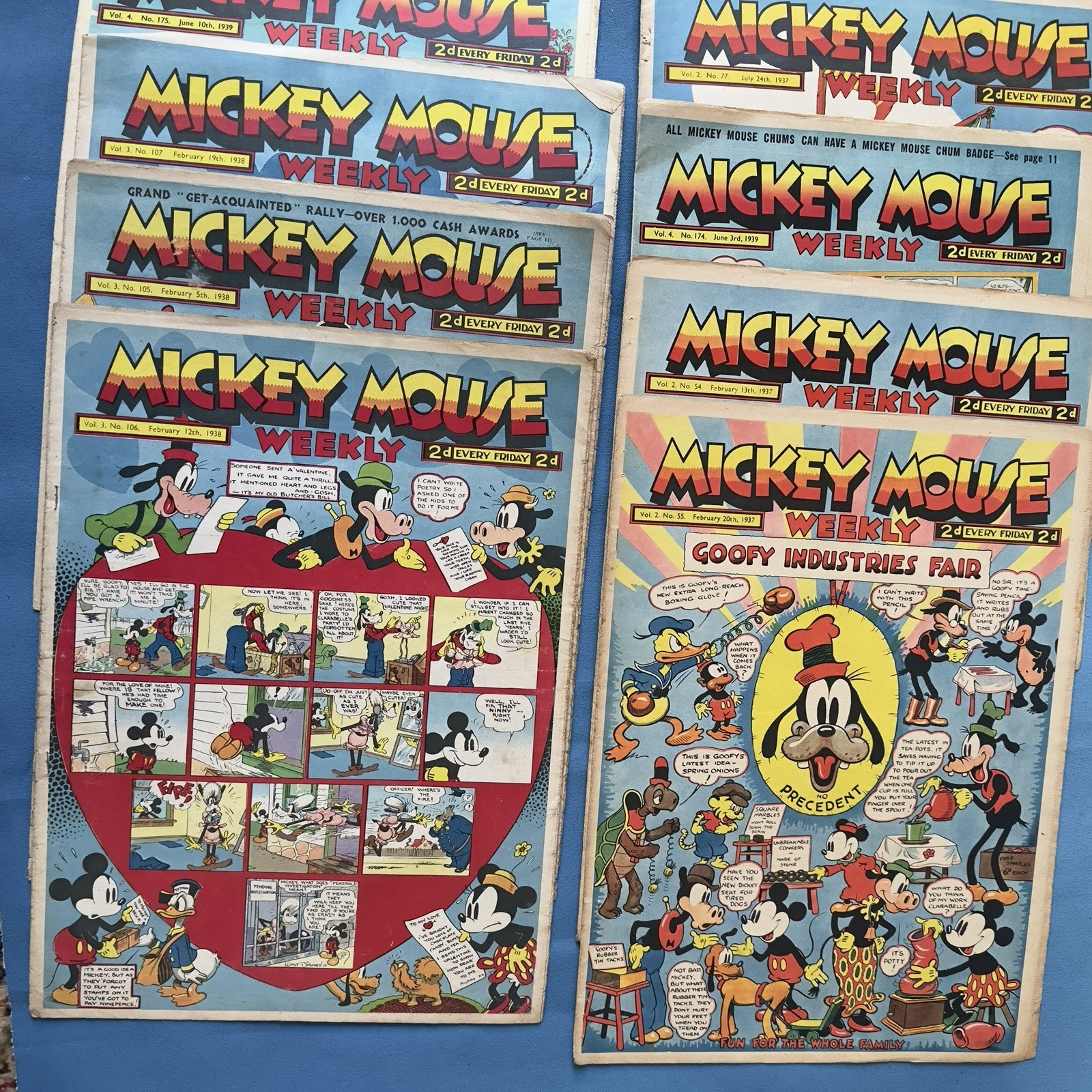 Lot of (12) 1936- 40 Mickey Mouse Weekly Comics Walt Disney Vintage Newspaper Lot of (12) 1936- 40 Mickey Mouse Weekly Comics Walt Disney Vintage Newspaper