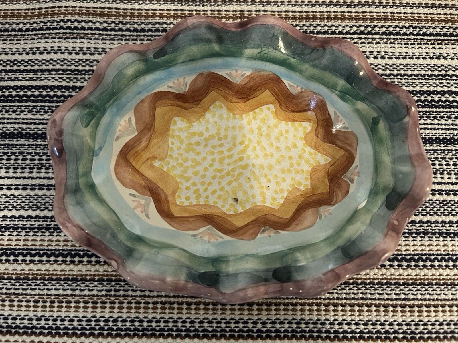 Mackenzie Childs Pottery Vintage Brittany Small Fluted Oval Bowl 6.5” X 5” Mint