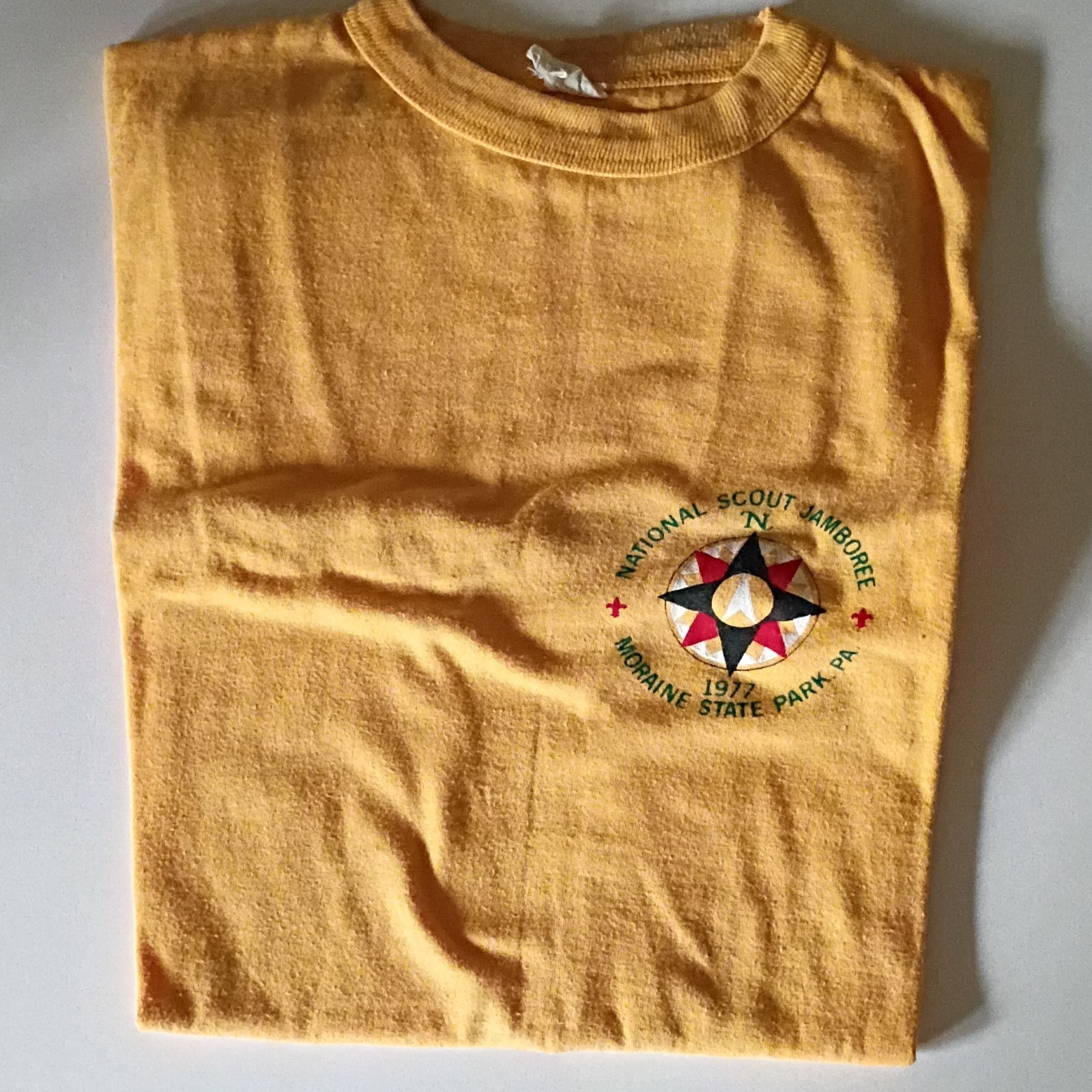 Boy Scouts 1977 National Scout Jamboree Moraine State Park PA Yellow T-Shirt Boy Scouts 1977 National Scout Jamboree Moraine State Park PA Yellow T-Shirt