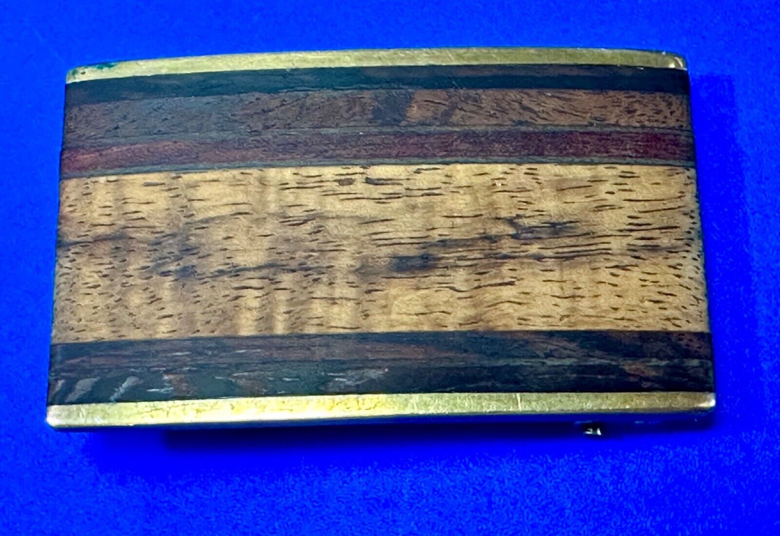 Vintage Kenneth Reid Exotic multi-layer  type Wood 70's belt buckle