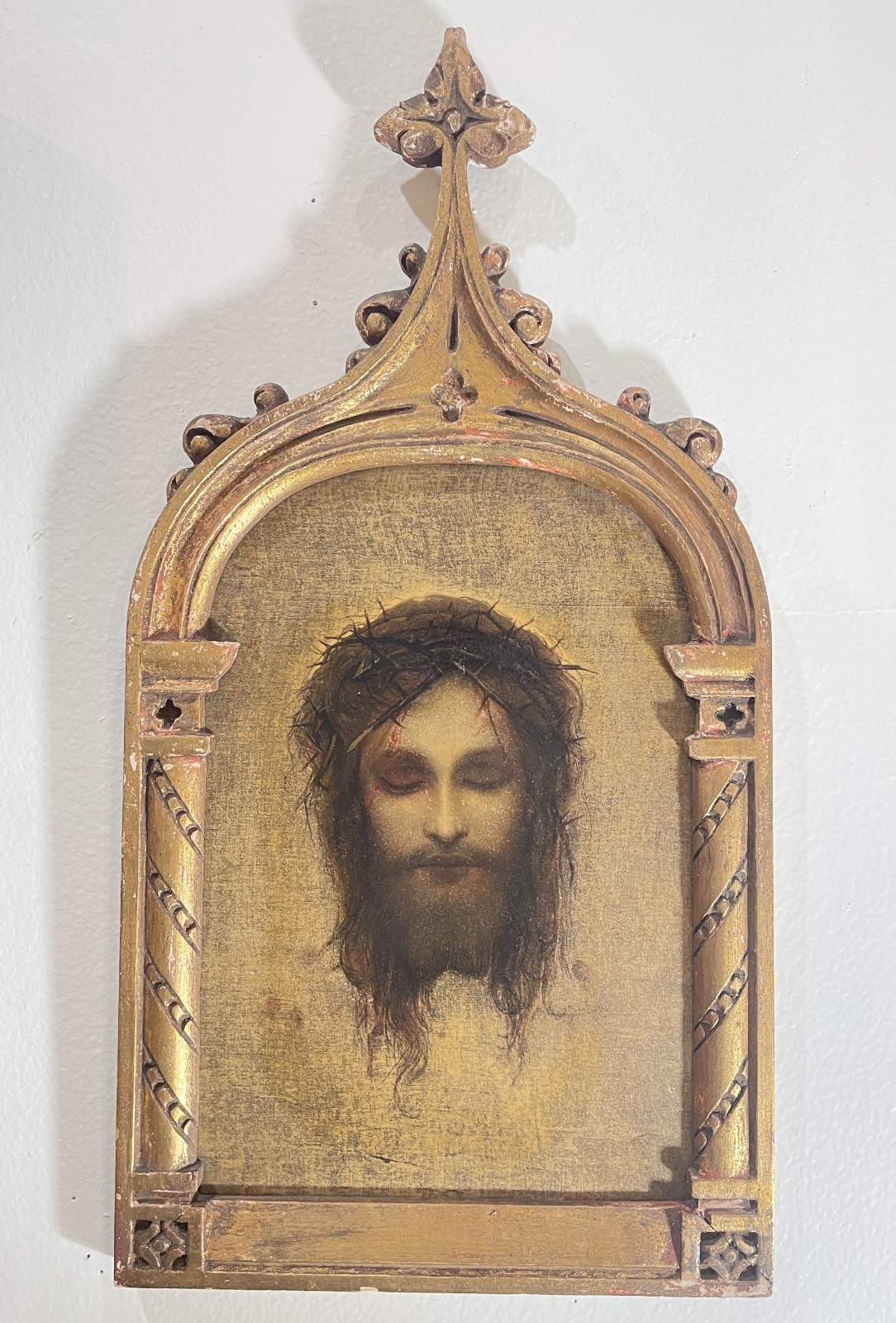 Rare Antique Italian Holy Face of Jesus Hand Painted Icon Wooden Plaque c1900 Rare Antique Italian Holy Face of Jesus Hand Painted Icon Wooden Plaque c1900
