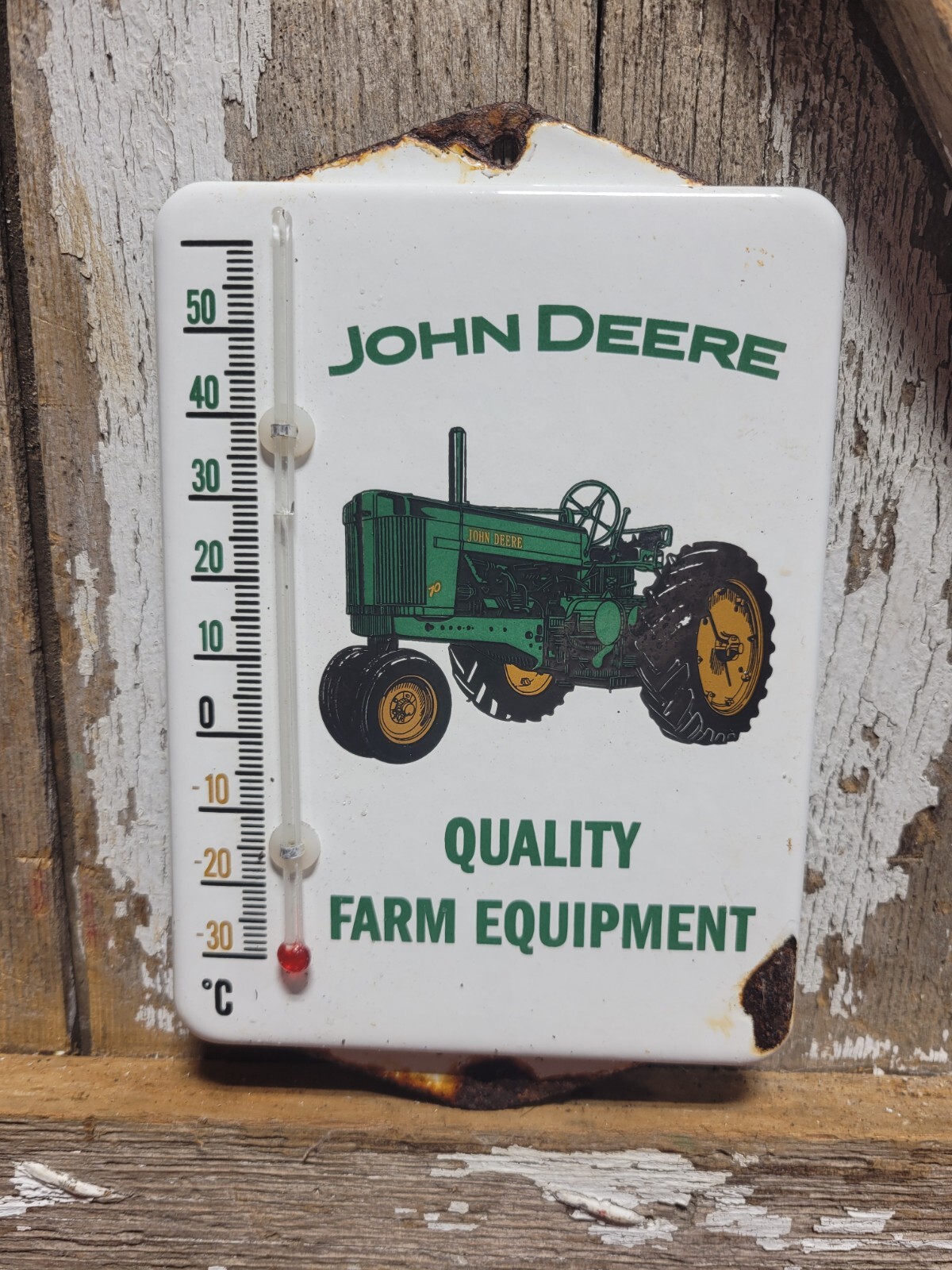 VINTAGE JOHN DEERE PORCELAIN SIGN OLD THERMOMETER FARM TRACTOR FARMING EQUIPMENT VINTAGE JOHN DEERE PORCELAIN SIGN OLD THERMOMETER FARM TRACTOR FARMING EQUIPMENT