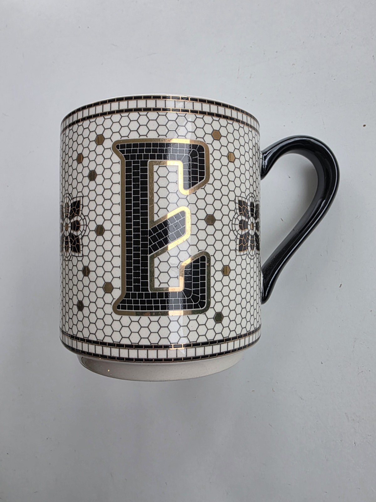 ANTHROPOLOGIE Bistro Tiled Margot Monogramed “E” Mug