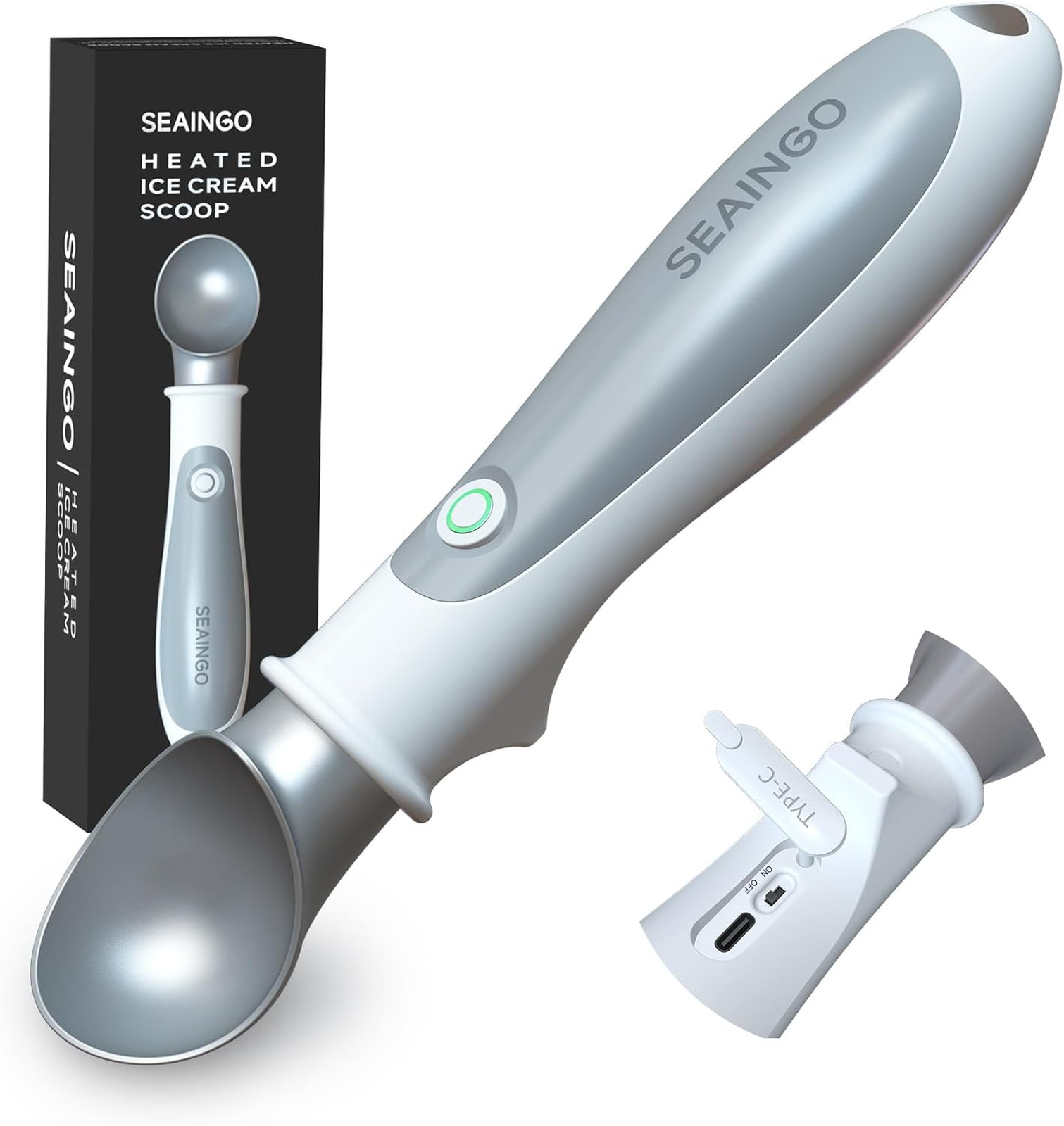 Heated Ice Cream Scoop Electric Rechargeable Nonstick Gelato Spoon with Safety