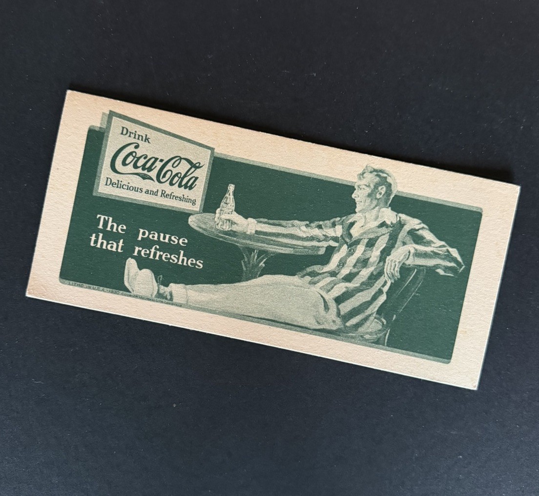 Vtg 1930 Coca Cola Coke Ink Blotter The Pause That Refreshes Striped Jacket Man Vtg 1930 Coca Cola Coke Ink Blotter The Pause That Refreshes Striped Jacket Man