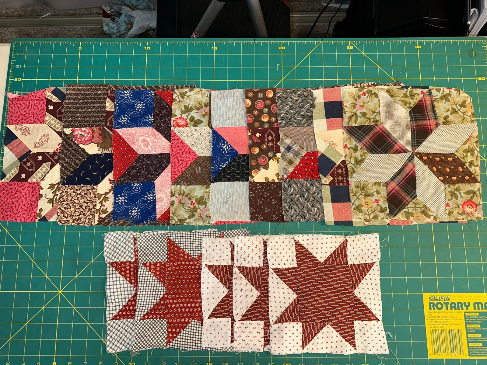 Antique Quilt Blocks - c1880s - Lemoyne Stars and Variable Stars Antique Quilt Blocks - c1880s - Lemoyne Stars and Variable Stars