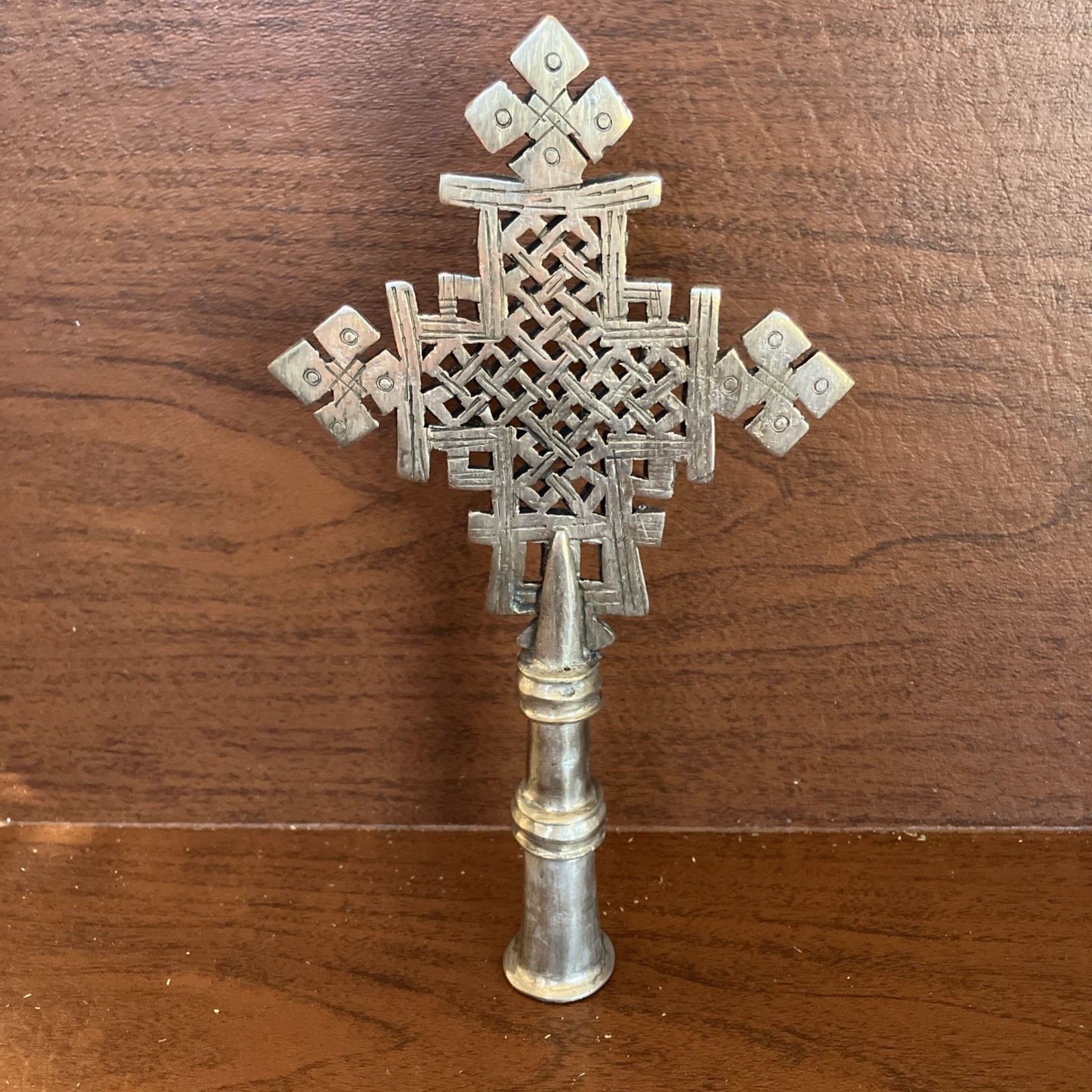 Hand Crafted Ethiopian Orthodox Coptic Golden Processional Cross Religious Art