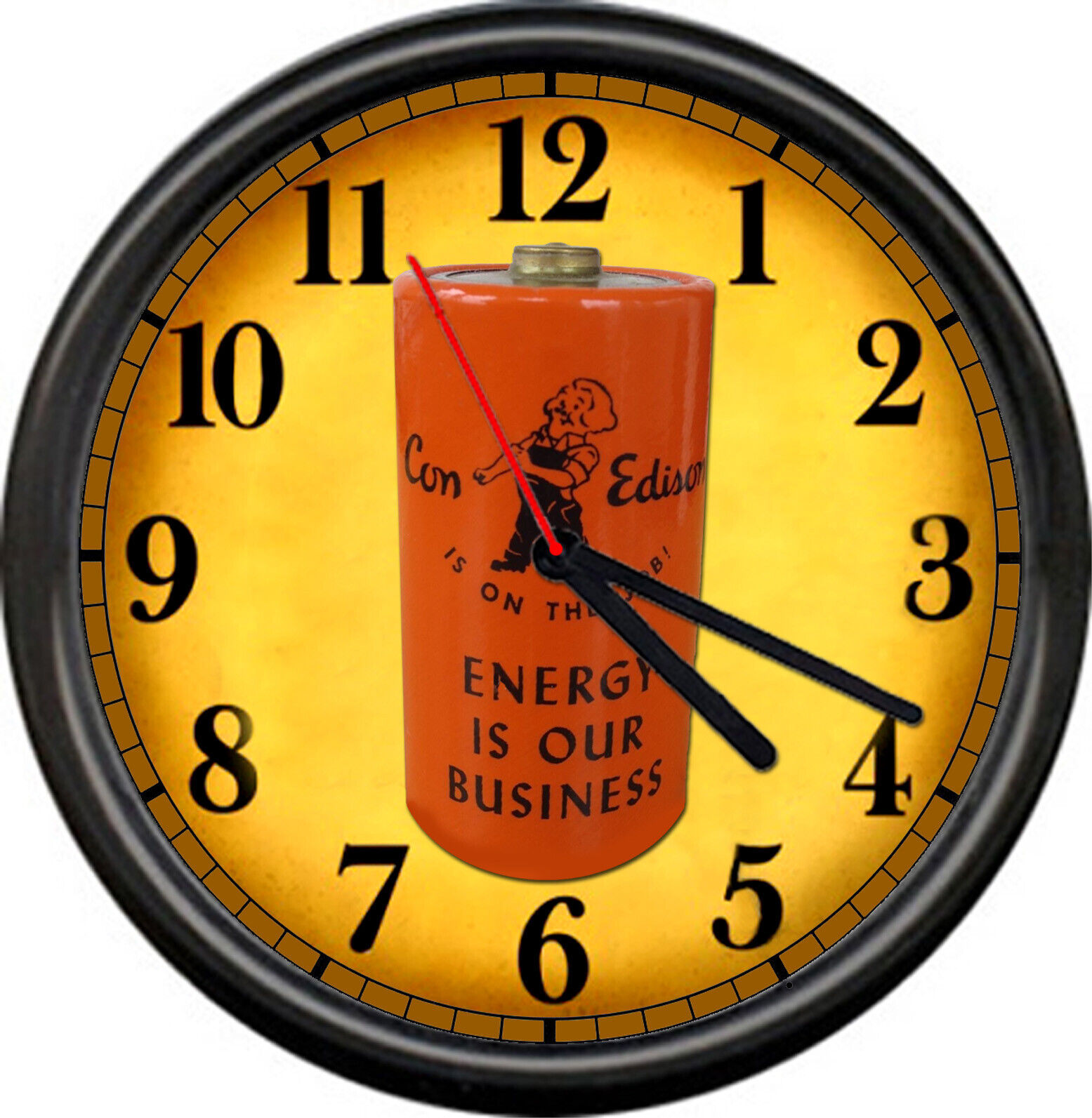 Con Edison Electric Company New York Retro Battery Electrician Sign Wall Clock