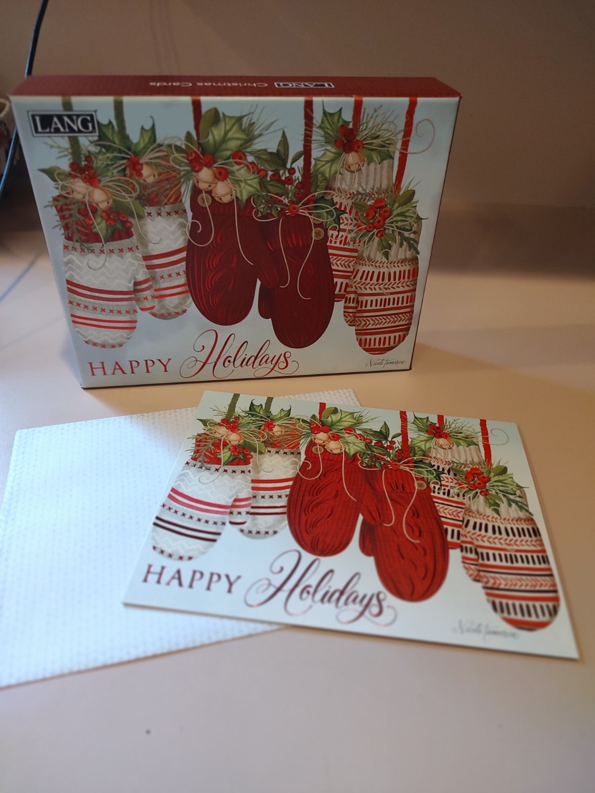 Lang ~ Snow and Cocoa Boxed Christmas Cards ~ Decorative Mittens ~ Linen ~ NEW Lang ~ Snow and Cocoa Boxed Christmas Cards ~ Decorative Mittens ~ Linen ~ NEW
