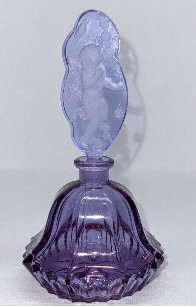 Lalique Perfume Bottle Crystal Cherub Among Flowers  Rene Lalique Design Purple