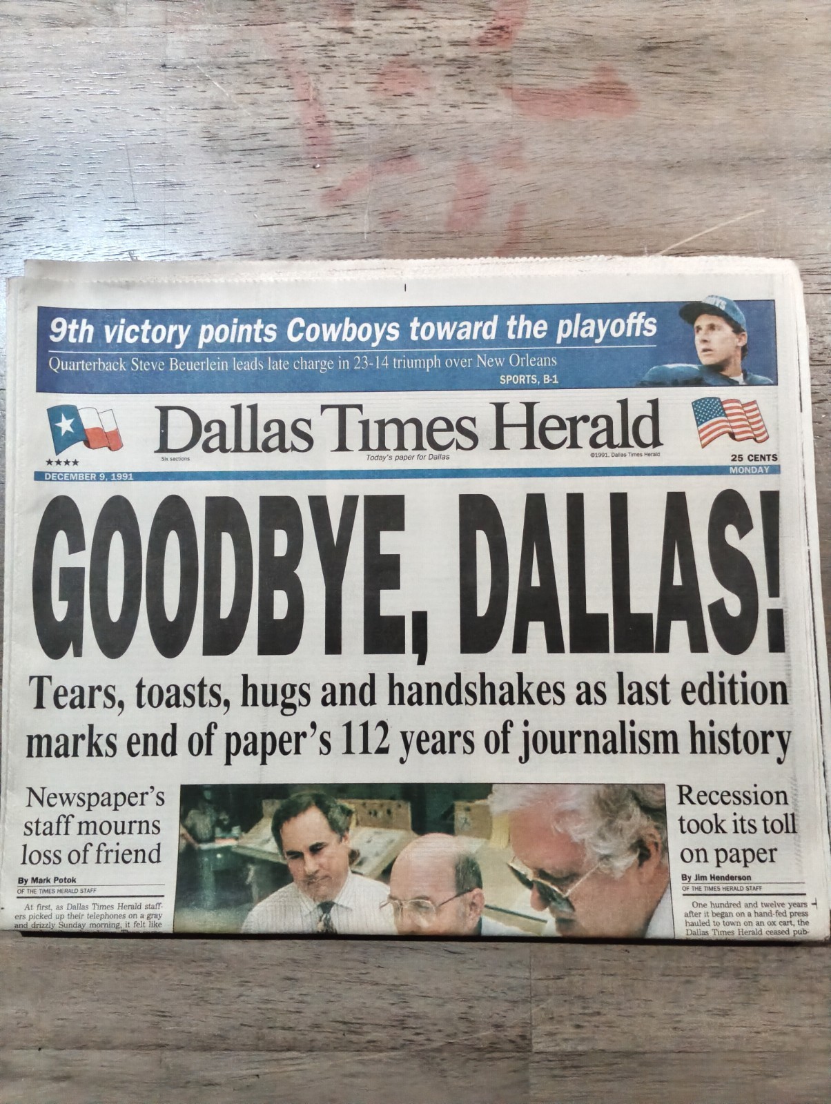 Dallas Times Herald Final Edition Newspaper December 9 1991 Goodbye Dallas