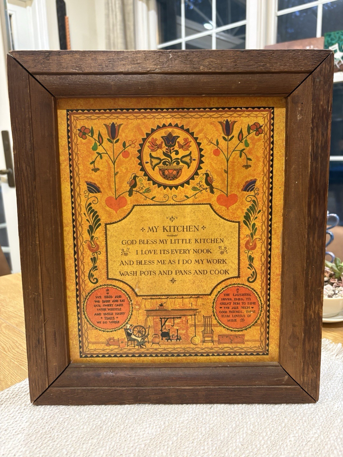 Vintage Kitschy Kitchen Prayer Framed God Bless My Kitchen Folk Art 14”x12”