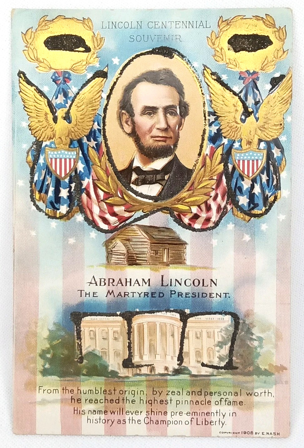 Antique 1908 E Nash Patriotic Postcard Abraham Lincoln Printed In USA Unposted