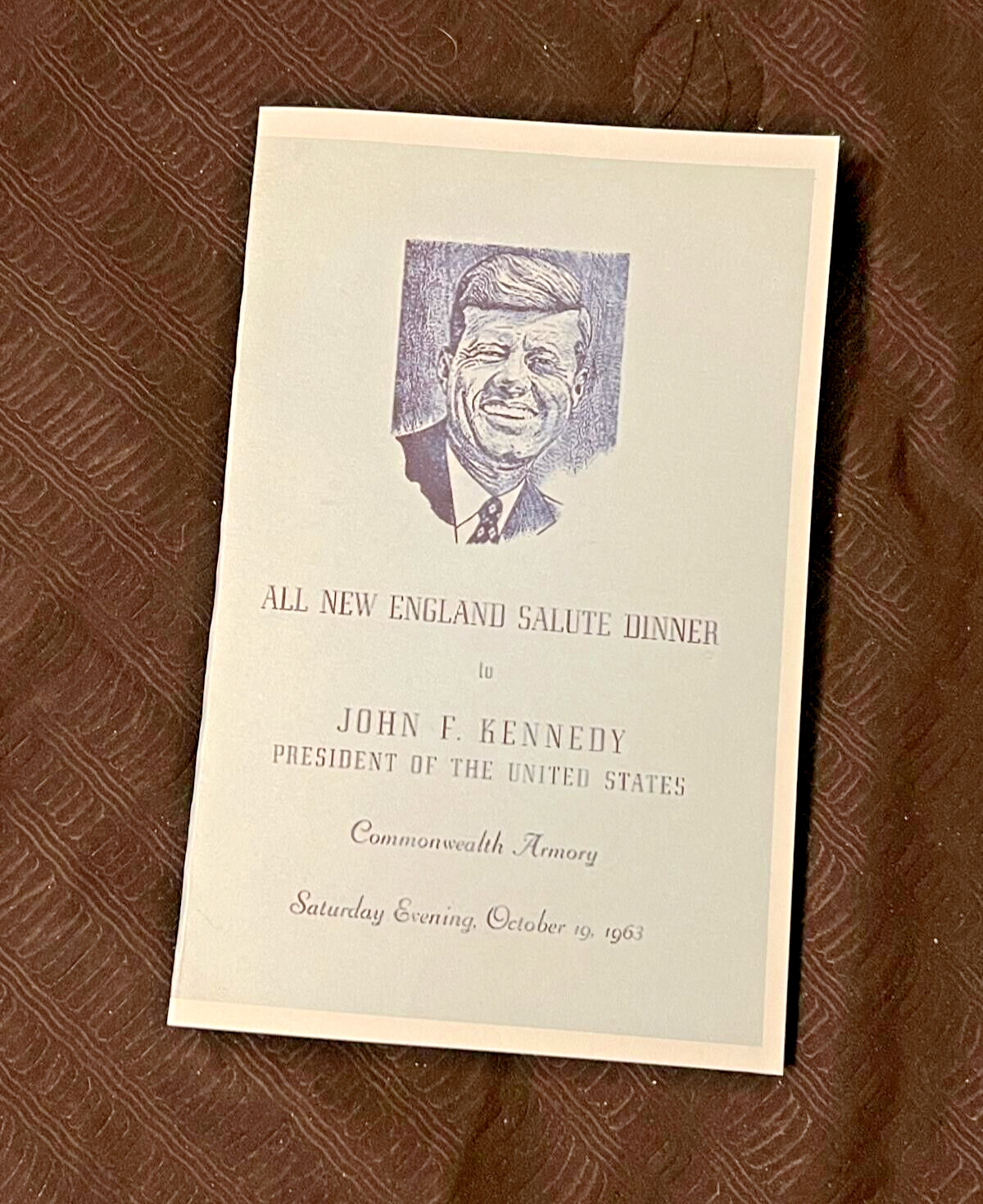 1963 John F. Kennedy All New England SALUTE DINNER PASS  and  PROGRAM 