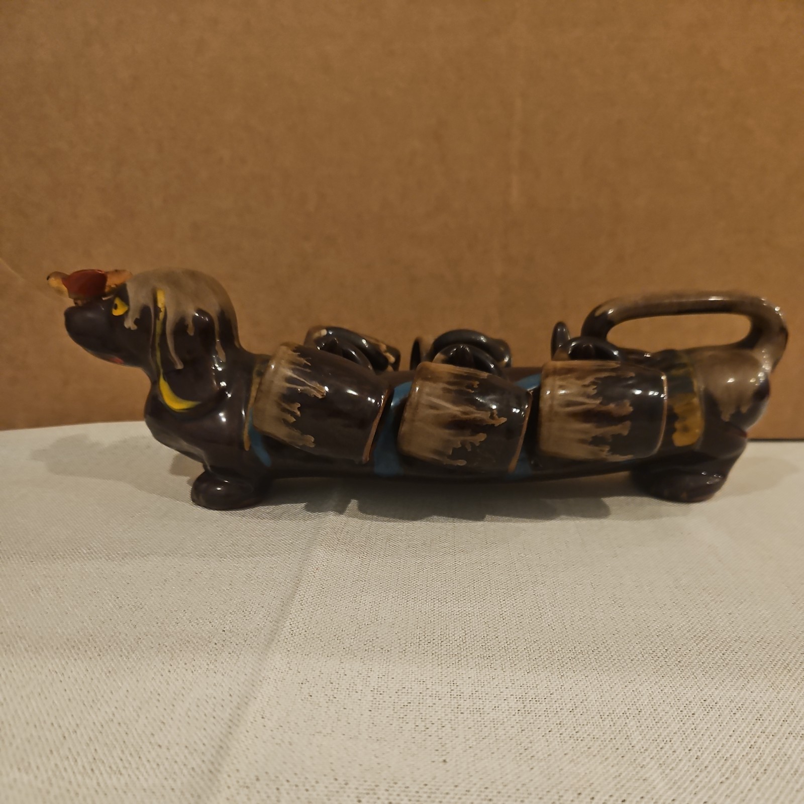 VTG 1950s Barware Artmark Japan Ceramic Dachshund Dog Decanter, 5 Shot Glasses VTG 1950s Barware Artmark Japan Ceramic Dachshund Dog Decanter, 5 Shot Glasses