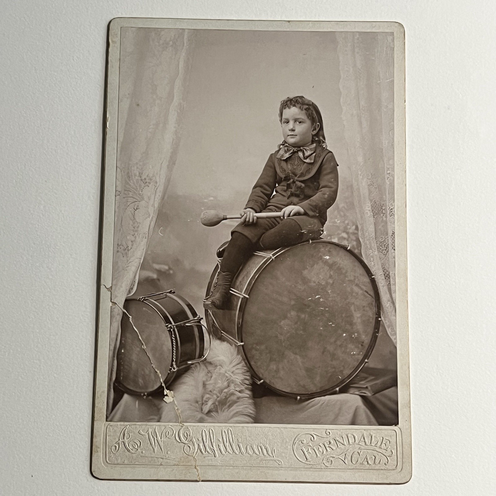 Antique Cabinet Card Photograph Adorable Little Boy Sitting On Drum Ferndale CA Antique Cabinet Card Photograph Adorable Little Boy Sitting On Drum Ferndale CA