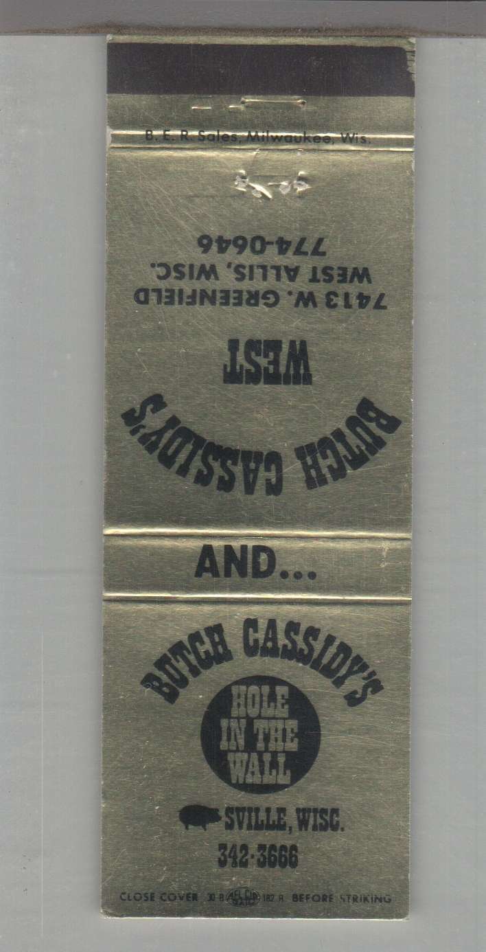 Matchbook Cover - Pizza Place - Butch Cassidy\'s Hole In The Wall Sville, WI