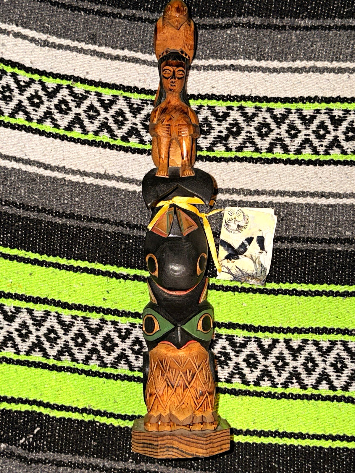 Alaska Black Diamond Handmade 16" Carved Wooden Totem Pole Sculpture Alaska Black Diamond Handmade 16" Carved Wooden Totem Pole Sculpture