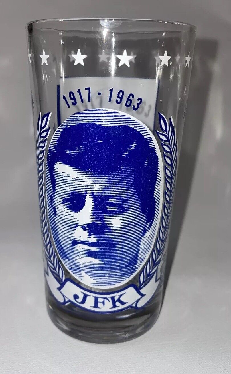 Vintage John F Kennedy JFK 1917-1963 Drinking Glass Tumbler -Blue &White