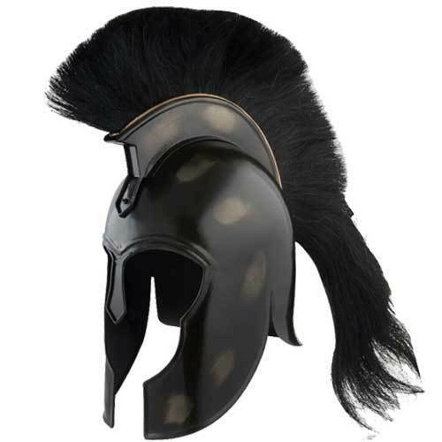 Medieval  Achilles TROJAN Helmet Replica Myrmidon 18ga CARBON STEEL Black Plume