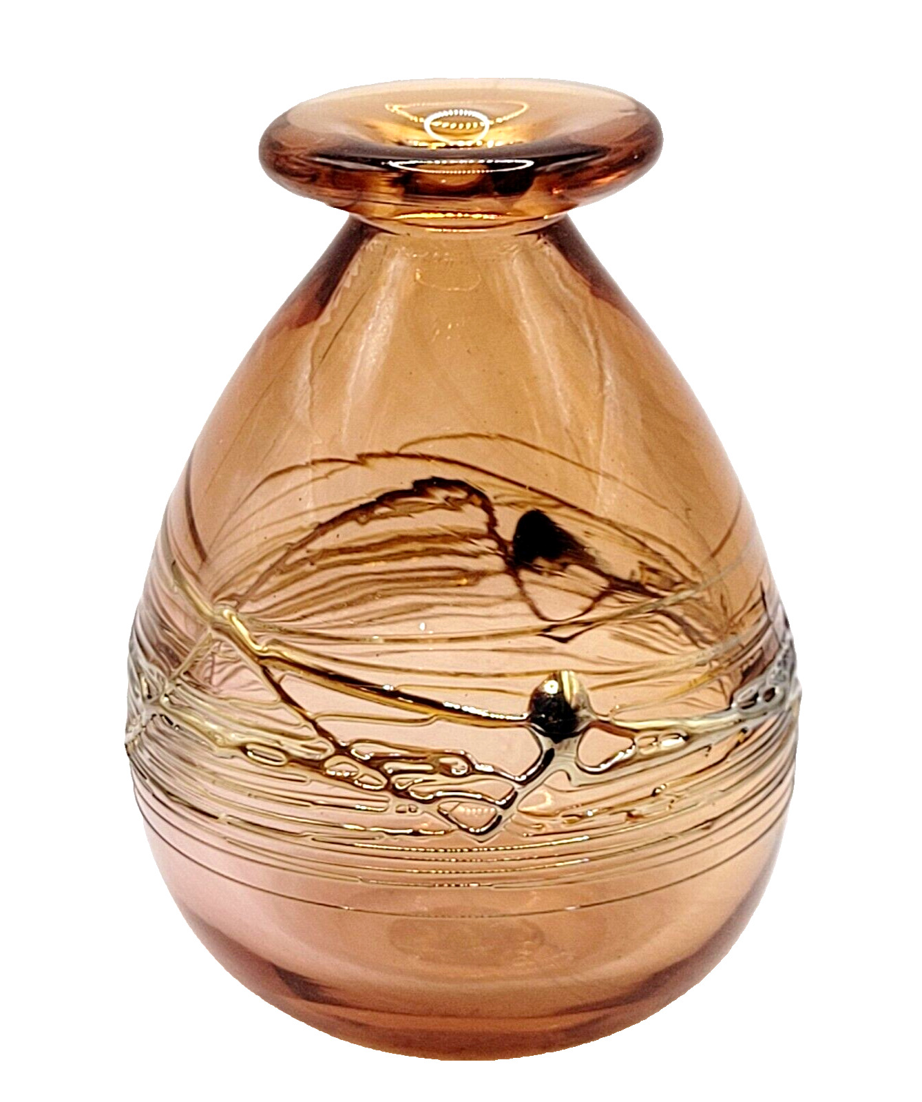 Artist T. Fuhrman Handblown & Designed Art Glass Vase Applied Gold Glass Gilding
