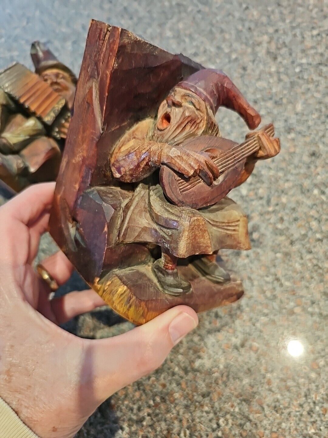 Black Forest ANRI Carved Wood Musician Gnomes Bookends Salzburg Kitch Vintage