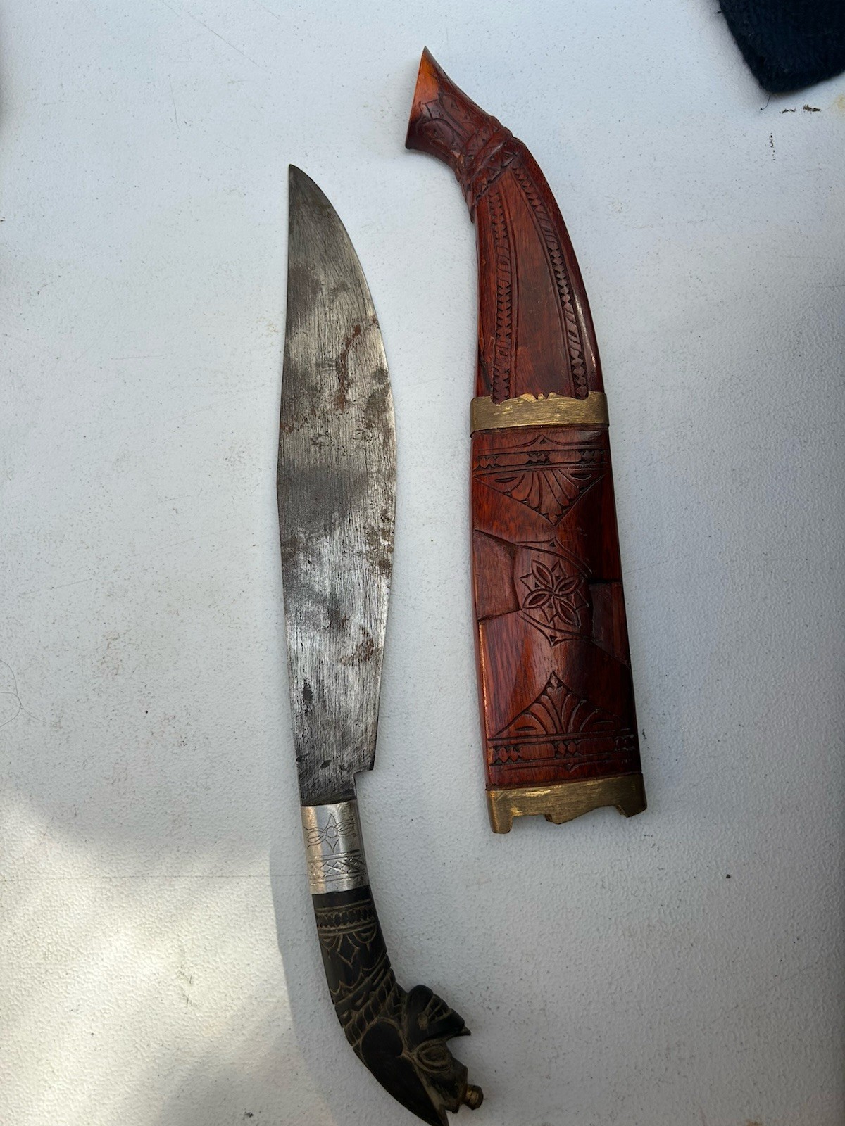 ANTIQUE VINTAGE PRIMITIVE PHILIPPINES BICOL 18" DAGGER WITH CARVED WOOD SCABBARD ANTIQUE VINTAGE PRIMITIVE PHILIPPINES BICOL 18" DAGGER WITH CARVED WOOD SCABBARD