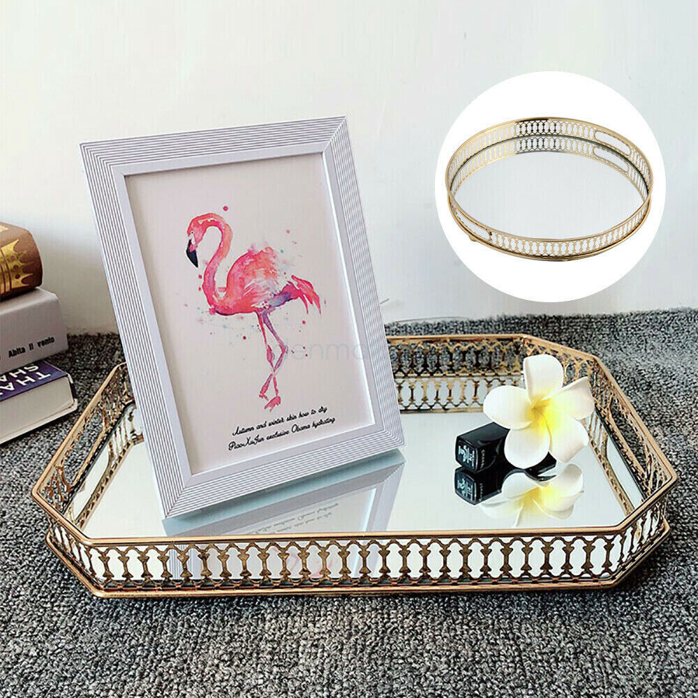 Vintage Octagon Mirror Glass Tray Bedroom Vanity Dresser Cosmetic Perfume Holder Vintage Octagon Mirror Glass Tray Bedroom Vanity Dresser Cosmetic Perfume Holder