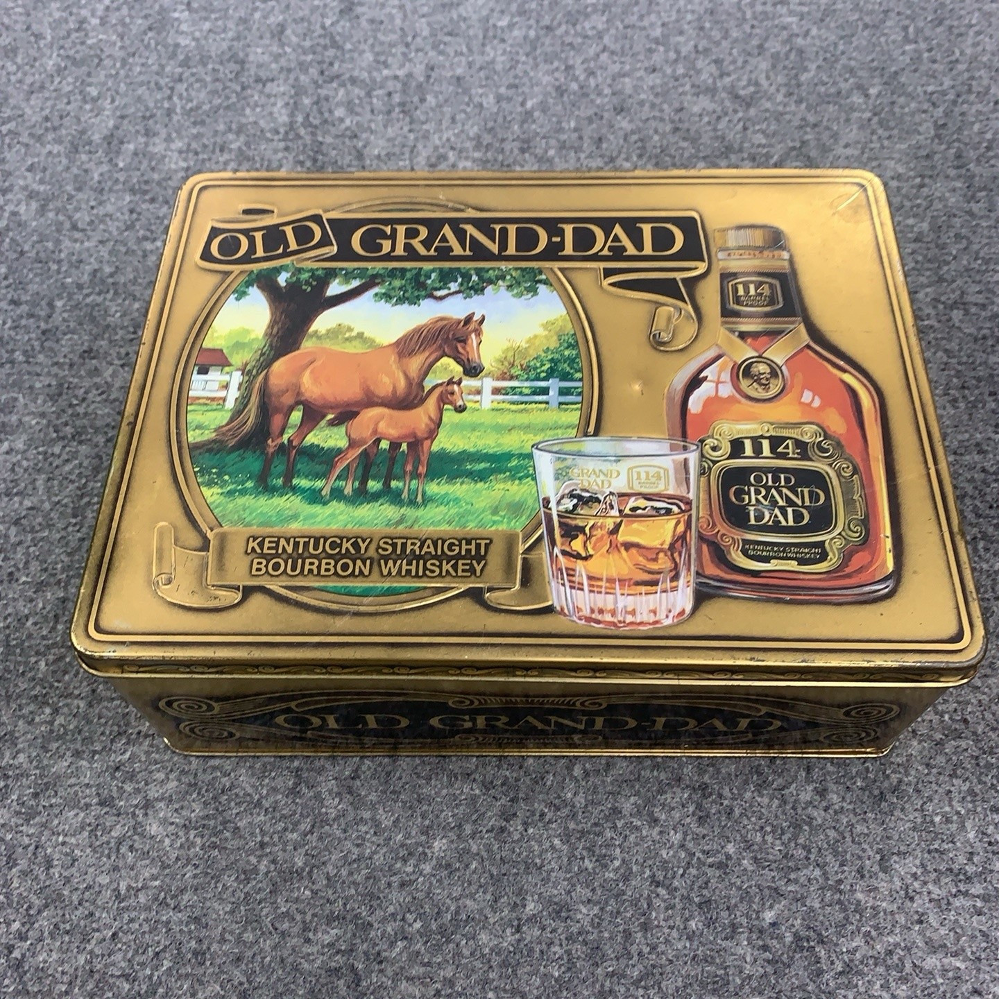 Vintage Old Grand-Dad Kentucky Bourbon Whiskey Gold Tin Box England Distillery Vintage Old Grand-Dad Kentucky Bourbon Whiskey Gold Tin Box England Distillery