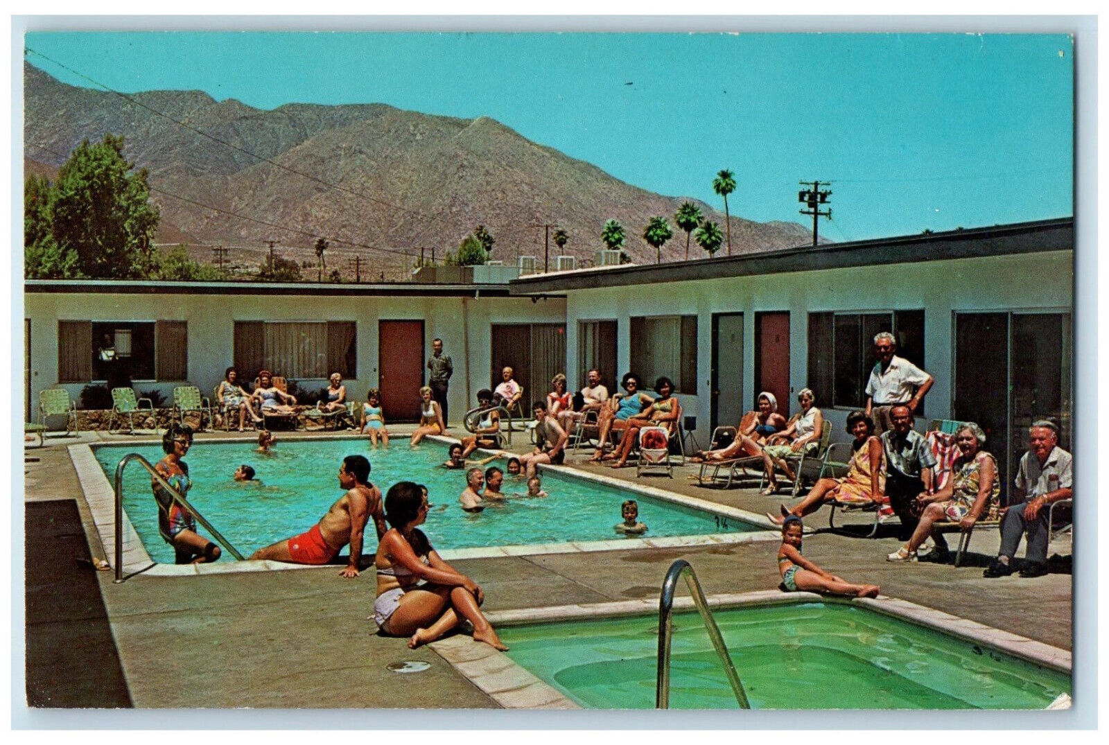Cloud Nine Hotel Swimming Pool Bathing Scene Palm Springs California CA Postcard