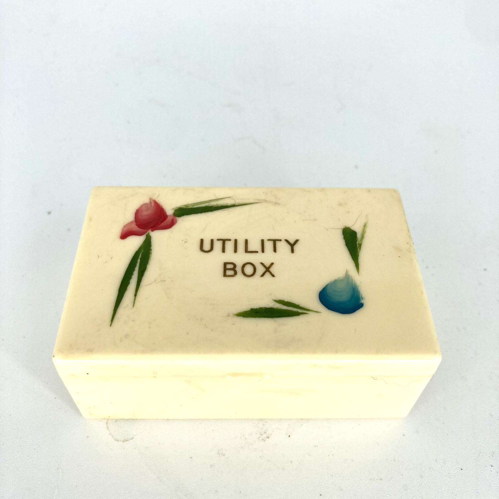 Vintage Tiny Handpainted Plastic Sewing Pin Box Vintage Tiny Handpainted Plastic Sewing Pin Box