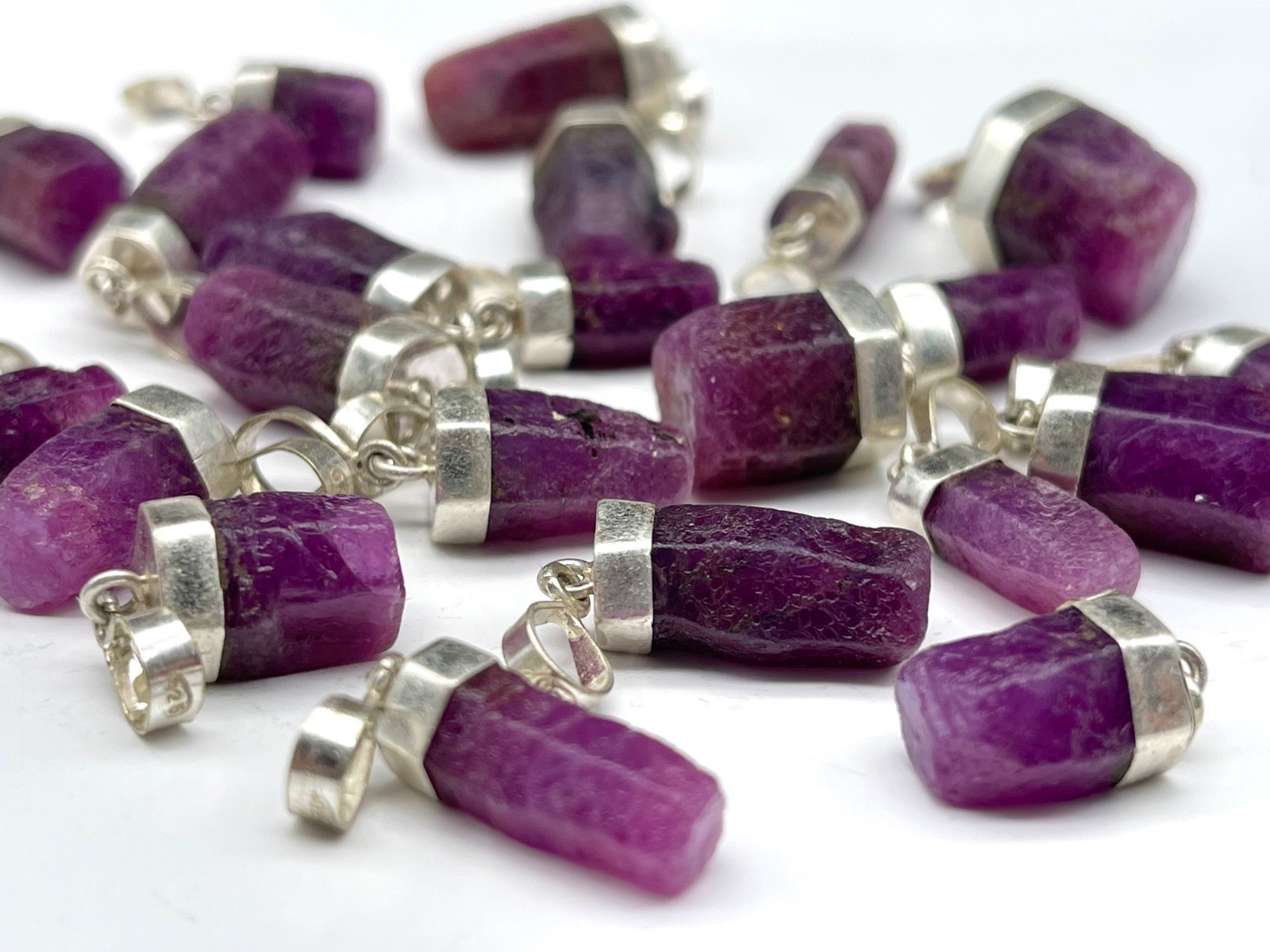 Natural Ruby Crystal Pendants With 925 Silver Cap , 10 Pieces Lot @ Minerals Natural Ruby Crystal Pendants With 925 Silver Cap , 10 Pieces Lot @ Minerals