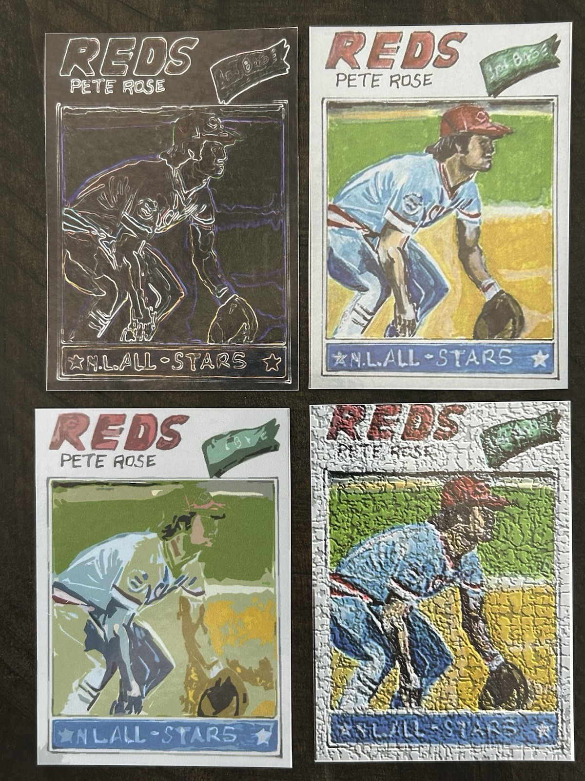 ACEO Sketch Trading Print Card Topps 1977 * Pete Rose Cincinnati Reds 4 Lot Art