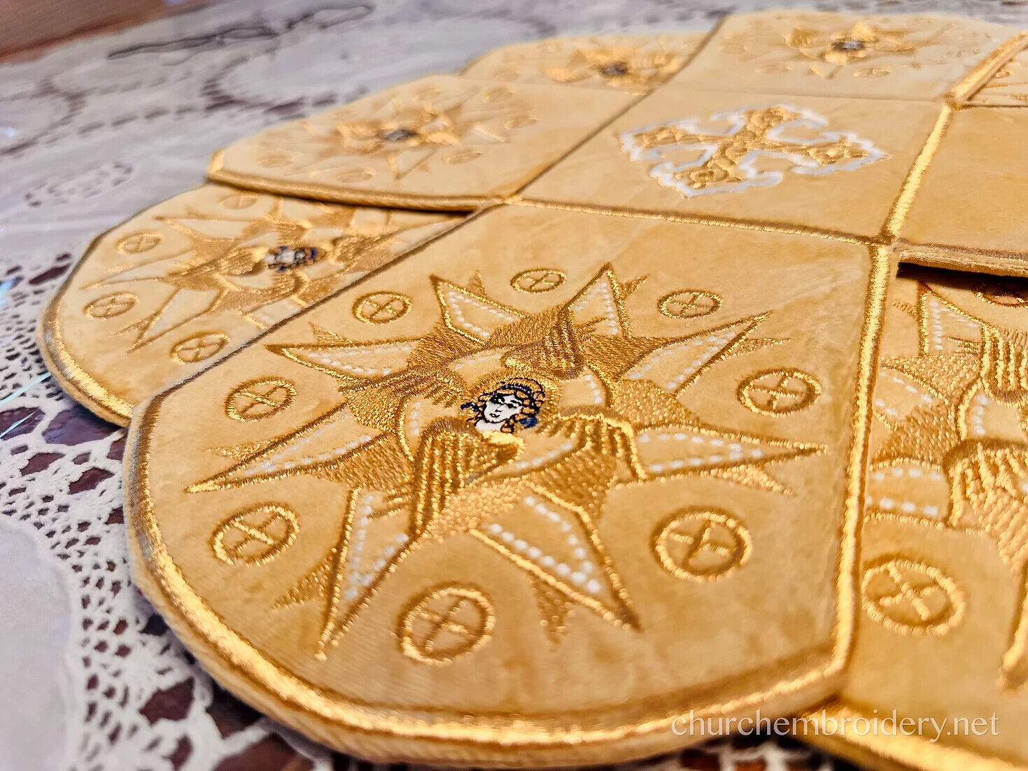 Chalice covers set, Gold KELT, FULLY embroidered, velvet cotton