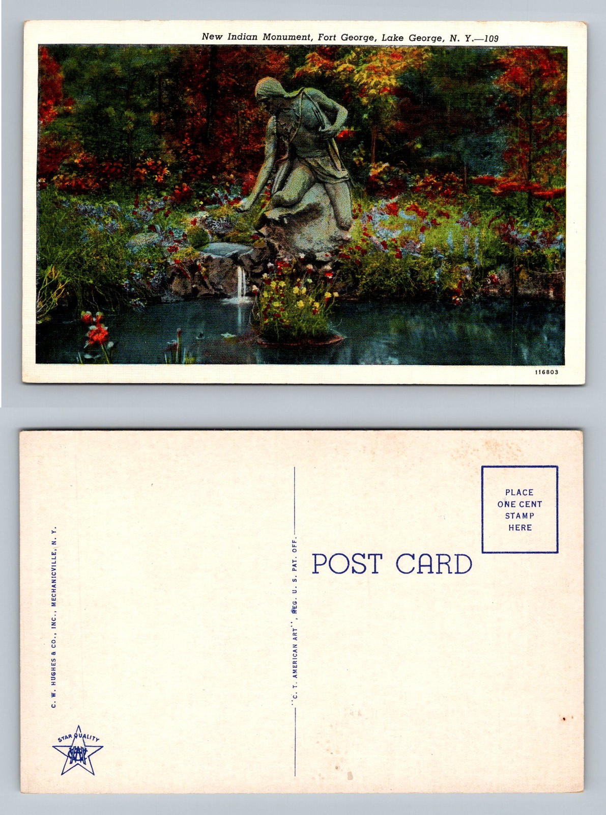 Fort George, NY-New York, New Indian Monument Flower Garden Vintage Postcard Fort George, NY-New York, New Indian Monument Flower Garden Vintage Postcard