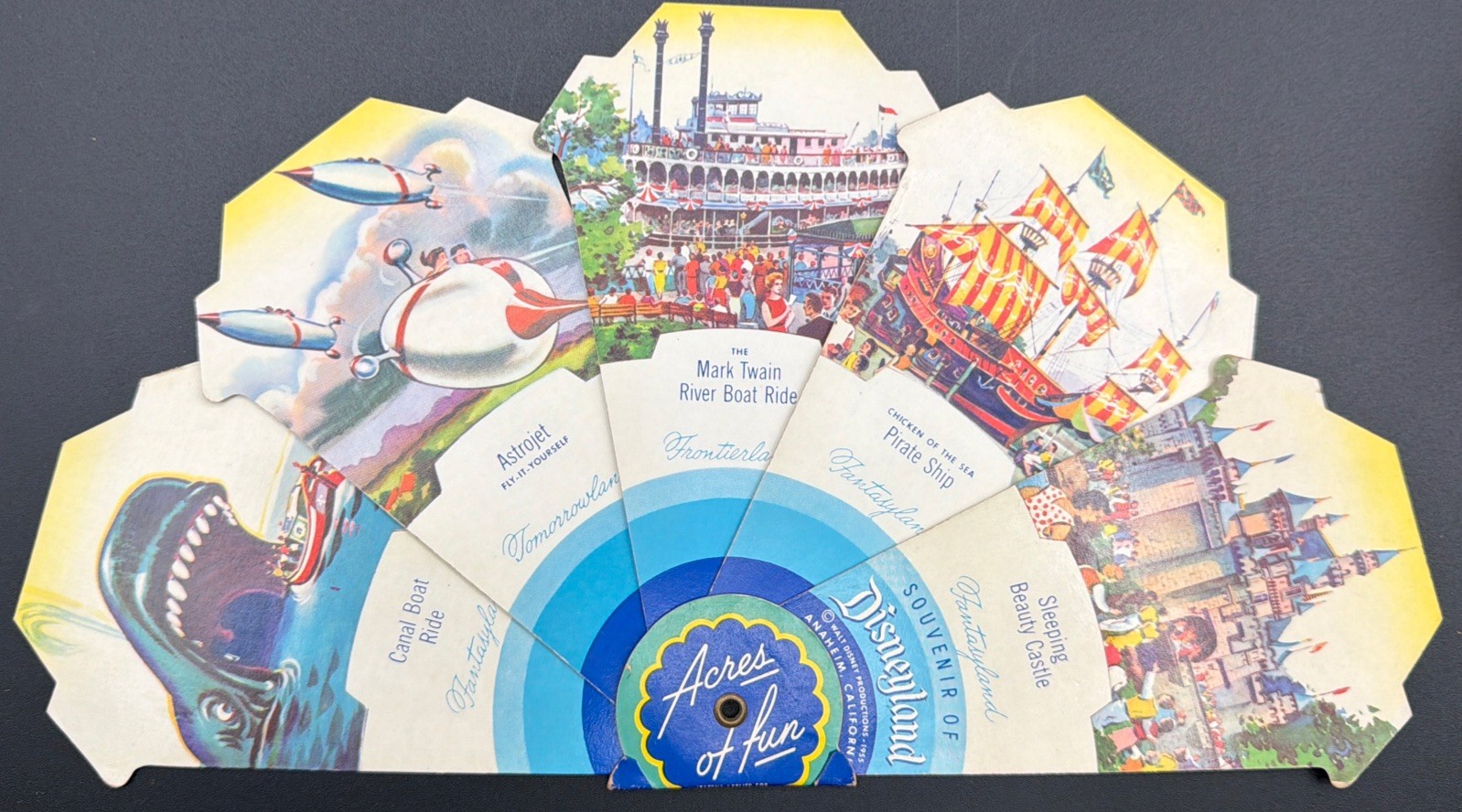 Vintage 1955 Disneyland Opening Year Souvenir Fan Acres Of Fun 10 Attractions Z2 Vintage 1955 Disneyland Opening Year Souvenir Fan Acres Of Fun 10 Attractions Z2