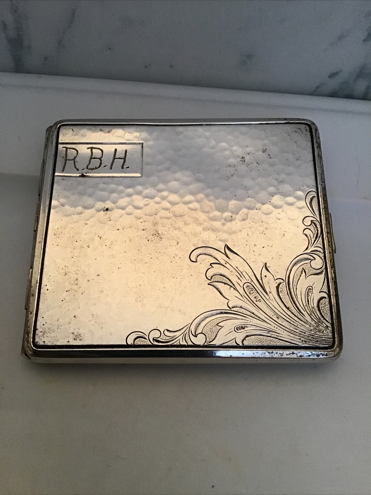 Vintage Alpaca Silver Hand Hammered Cigarette Case & Etched Monogrammed R.B.H. Vintage Alpaca Silver Hand Hammered Cigarette Case & Etched Monogrammed R.B.H.