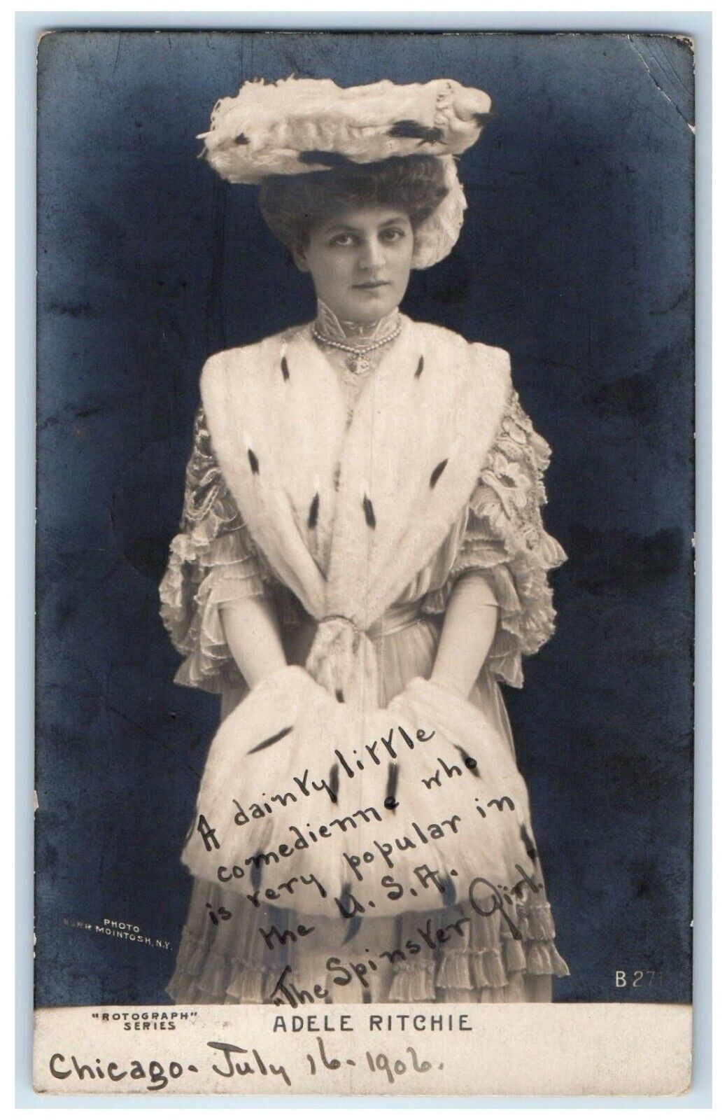 1906 Adele Ritchie Actress Comedian Studio Chicago IL RPPC Photo Postcard