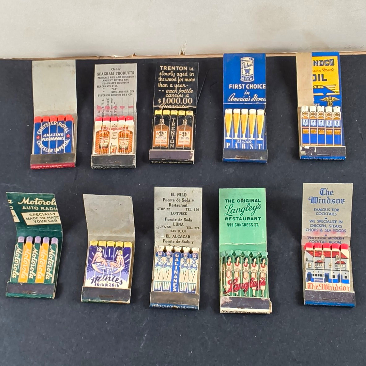 Feature Matchbooks Lot of 10, Chrysler, Motorola, Pabst ,Sunoco,Whiskey + Feature Matchbooks Lot of 10, Chrysler, Motorola, Pabst ,Sunoco,Whiskey +