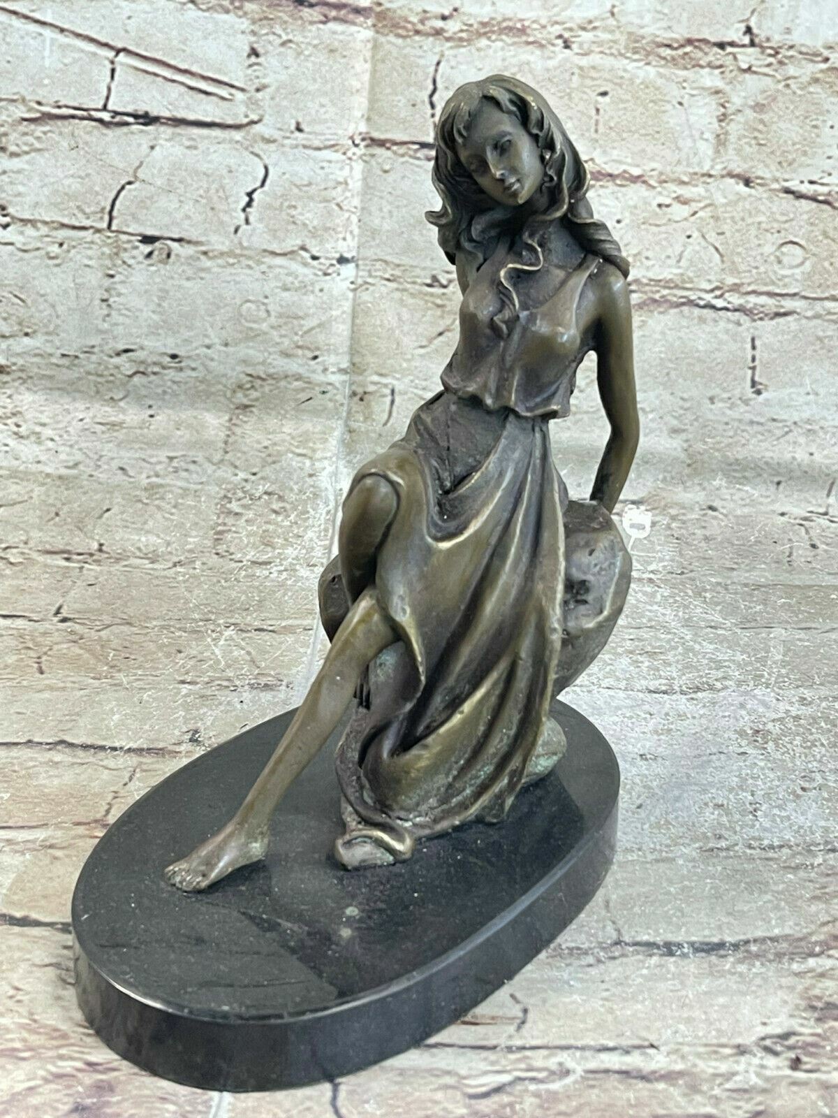 Bronze Sculpture Hand Made Original Mavchi Relaxed Woman on the Rock Figurine