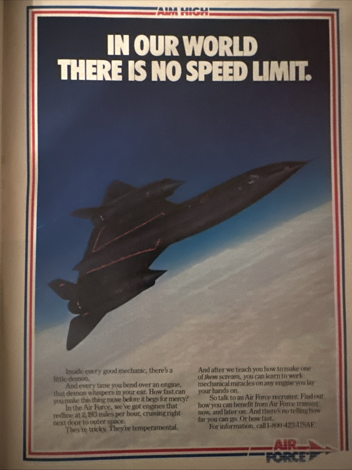 1987 U.S. Air Force Vintage Print Ad There Is No Speed Limit 1987 U.S. Air Force Vintage Print Ad There Is No Speed Limit