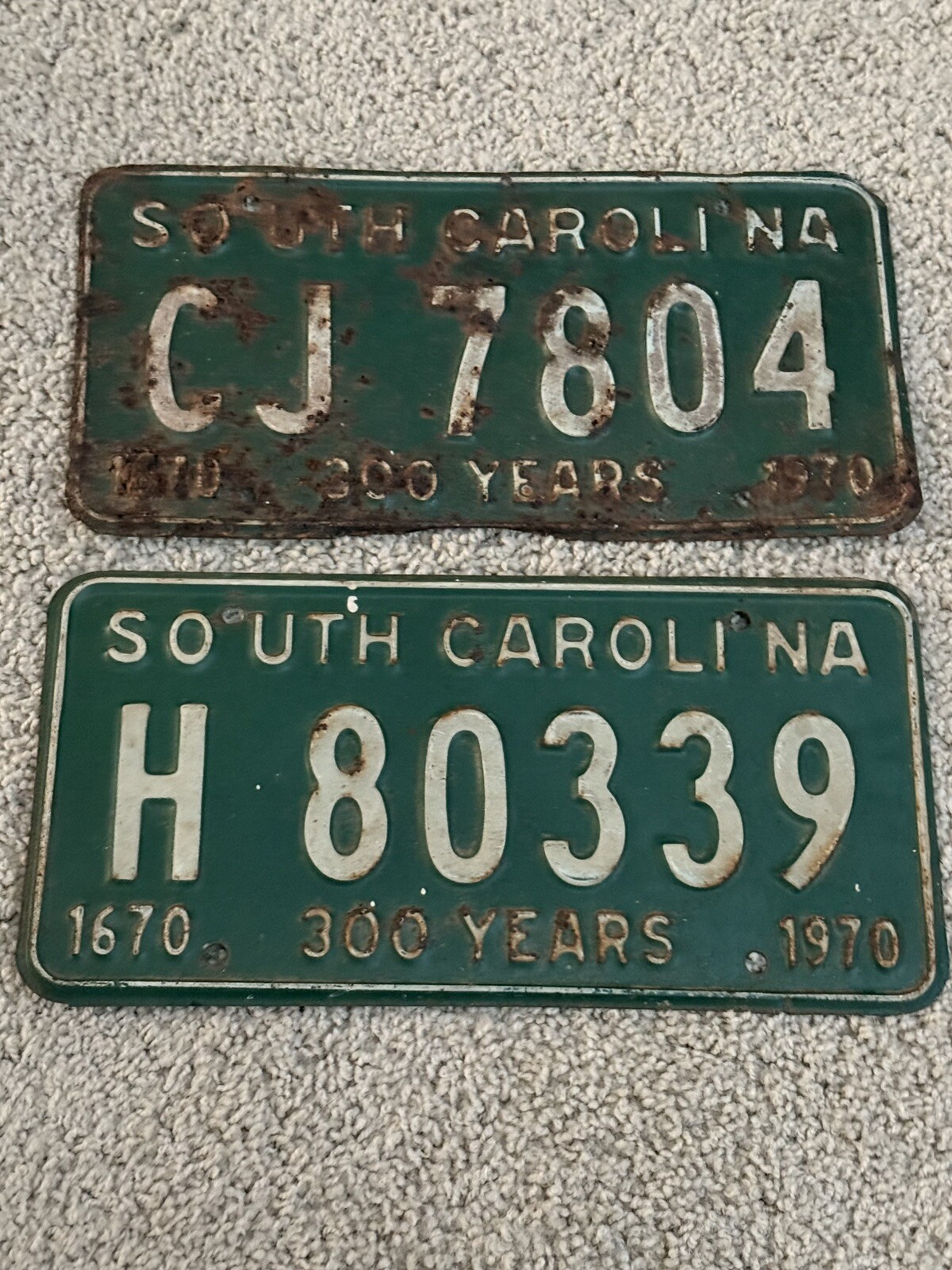 Lot of 2 different 1970 South Carolina License Plate Tag Pair 300 Years Lot of 2 different 1970 South Carolina License Plate Tag Pair 300 Years