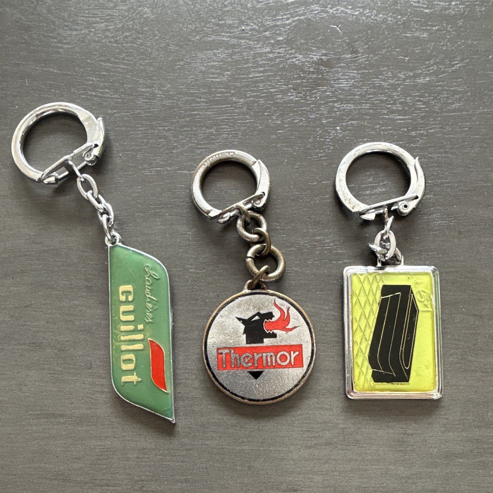 Lot of 3 Vintage Advertising Metal Keychains Guillot Thermor Lot of 3 Vintage Advertising Metal Keychains Guillot Thermor