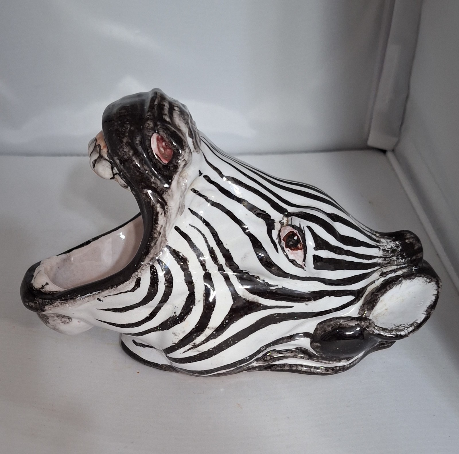 Vintage Mid Century Italian Pottery Zebra Head With (Rare) Teeth Showing Italy