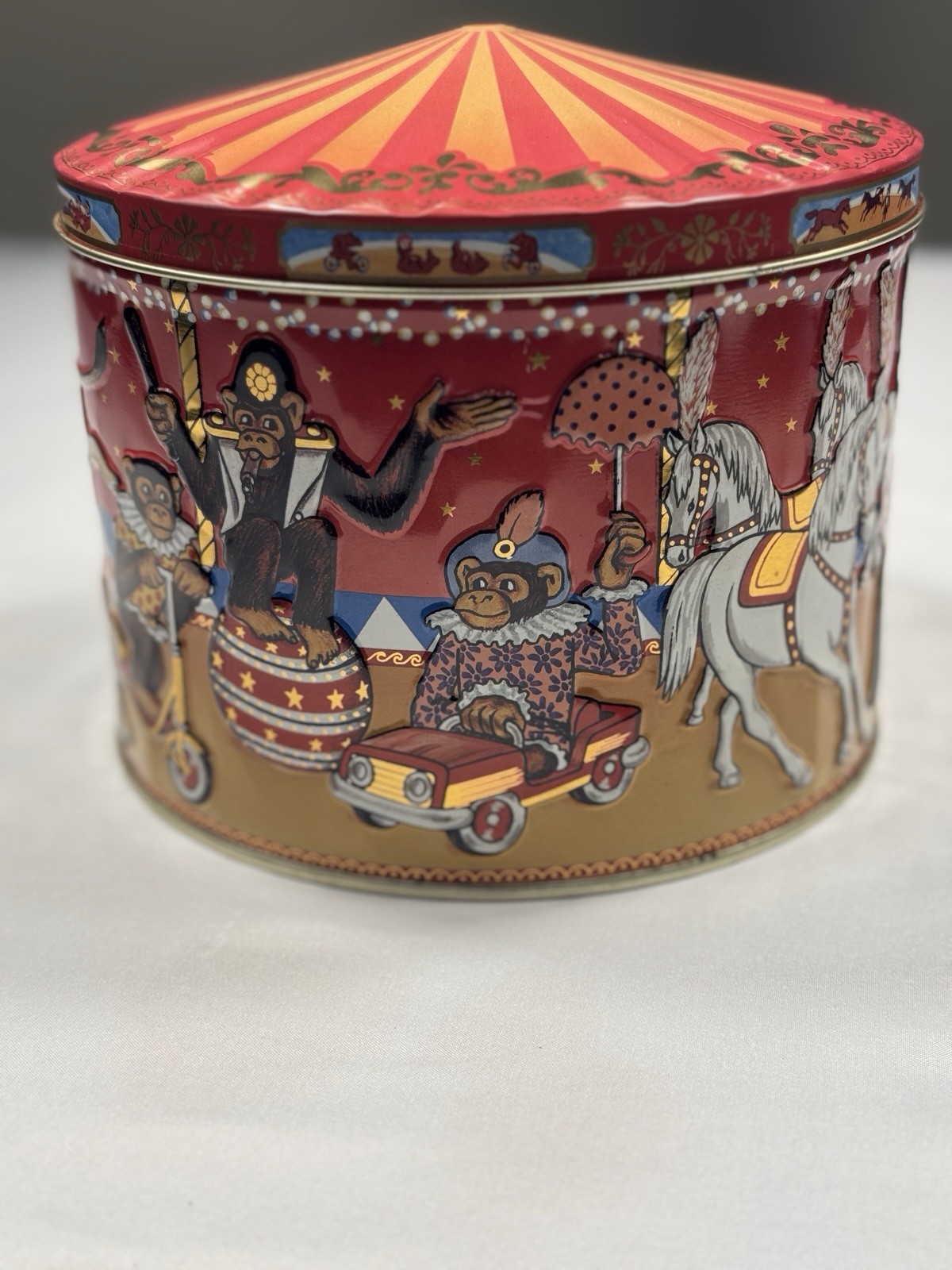 Vintage Poul Friis Big Top Circus Cookie Tin Stamped Lion Elephant Clown Horse
