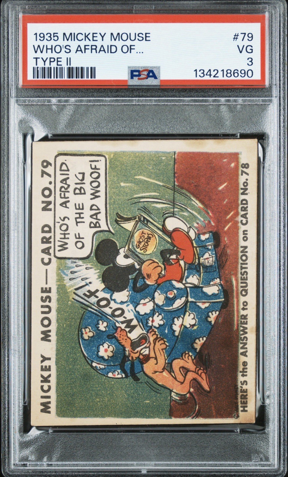 1935 MICKEY MOUSE GUM CARD #79 TYPE 2 R89 RARE GRADE PSA 3 VG WHOS AFRAID OF… 1935 MICKEY MOUSE GUM CARD #79 TYPE 2 R89 RARE GRADE PSA 3 VG WHOS AFRAID OF…