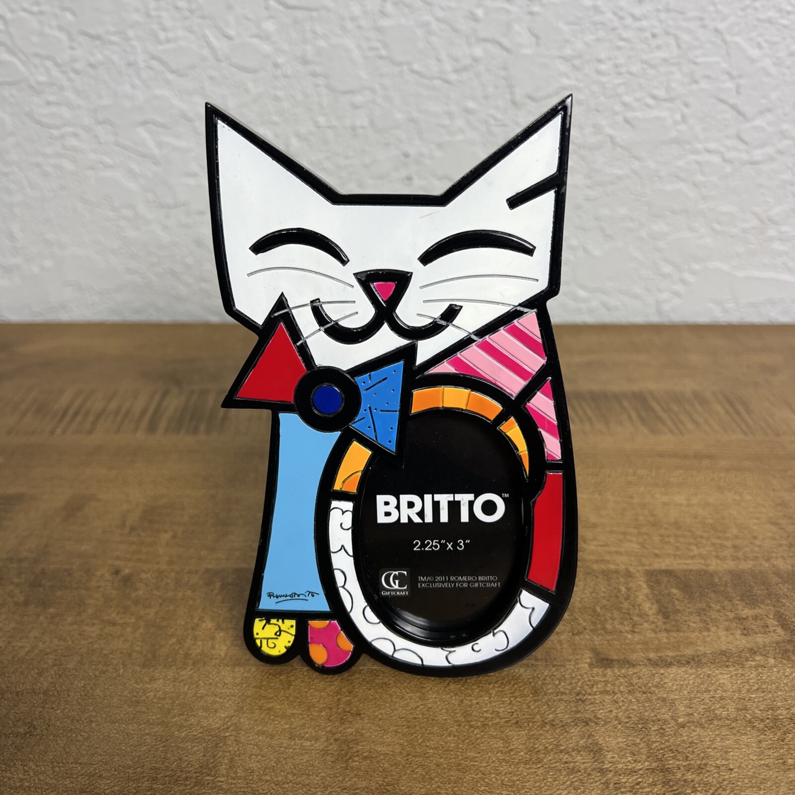 Romero Britto Fun Cat Picture Frame Holds 2.25”x 3” 2011 Rare Retired #331701