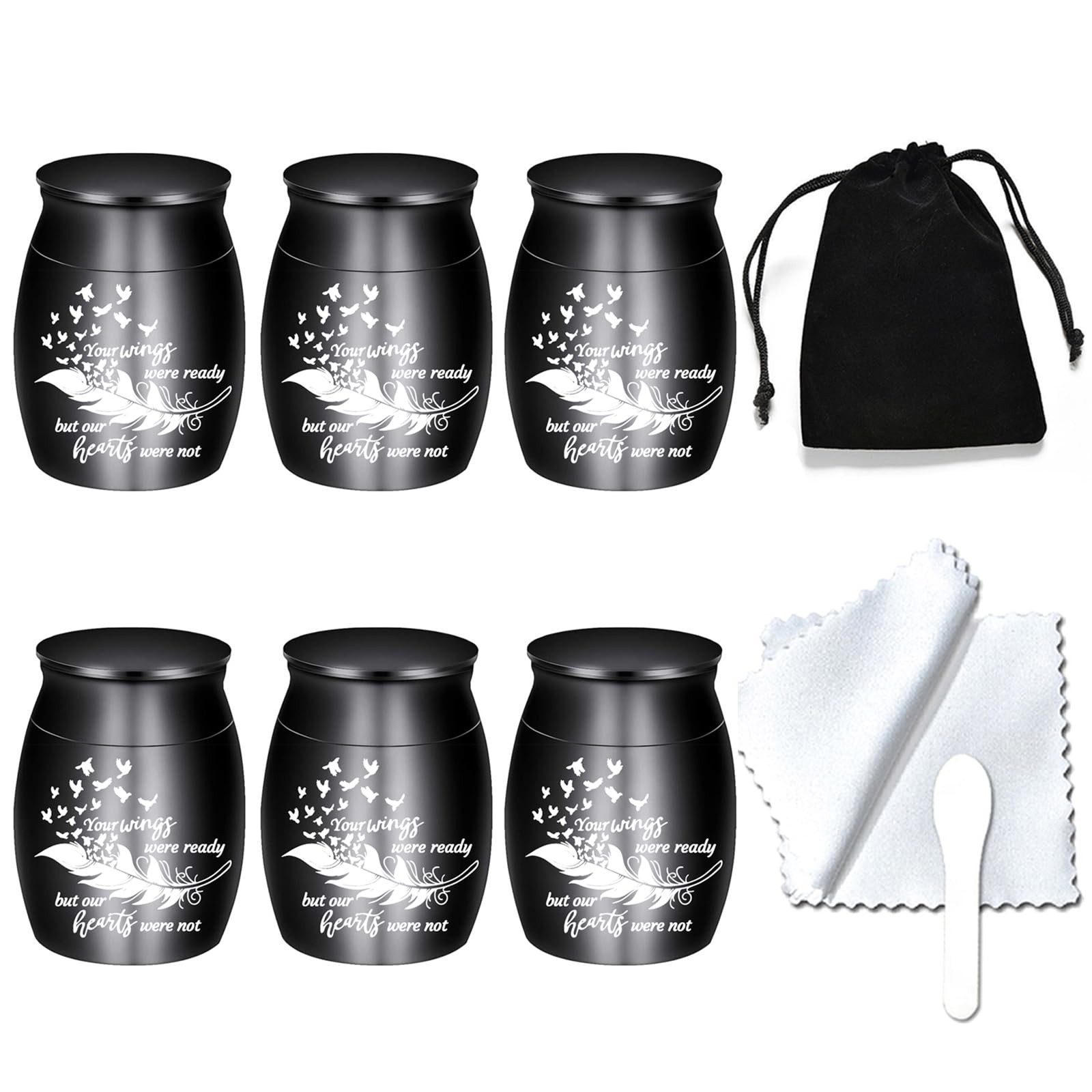 Small Keepsake Urns for Human Ashes - Set of 6 - 1.57x1.18in, Black/Silver Small Keepsake Urns for Human Ashes - Set of 6 - 1.57x1.18in, Black/Silver
