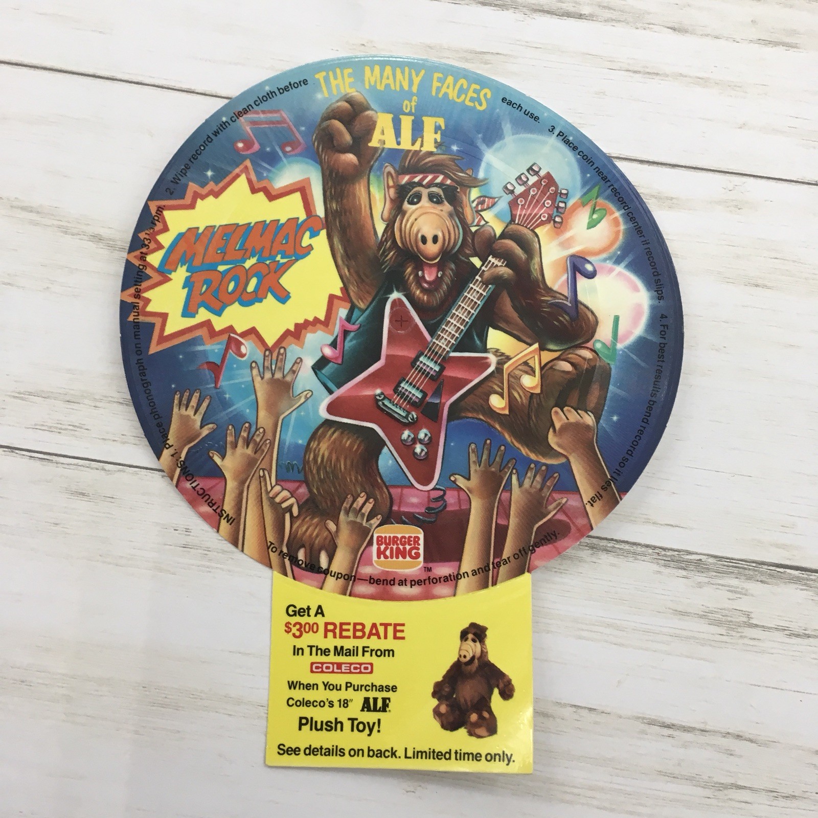 1988 Burger King The Many Faces of Alf Melmac Rock Flexi Record